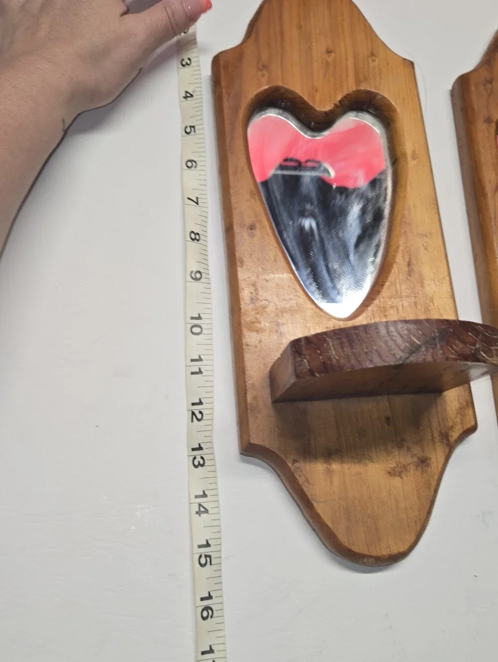 Wood Heart Wall Sconce Candle Holders Mirrored Cottagecore Country Heart 15